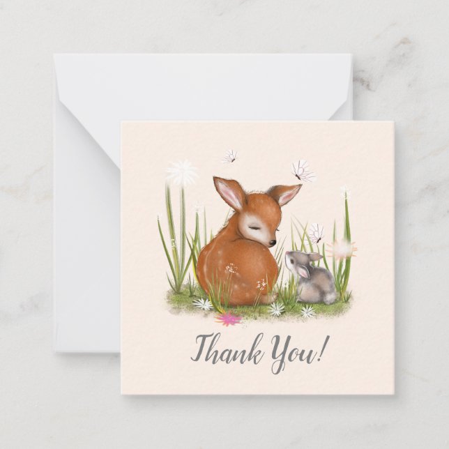Deer Bunny Butterfly Note Card (Front)