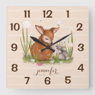 Deer Bunny Butterfly Square Wall Clock