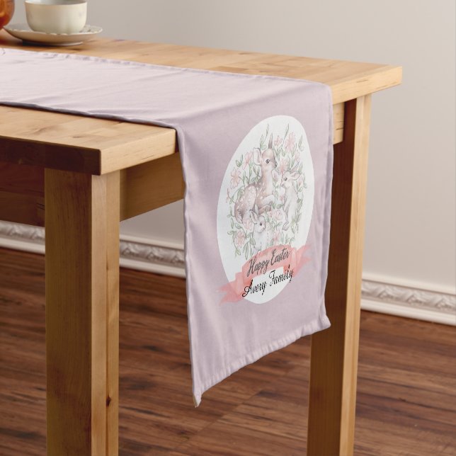 Deer Bunny Easter Personalized Family Name Short Table Runner (In Situ)