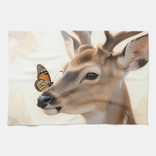 Deer Butterfly Watercolor Kitchen Towel