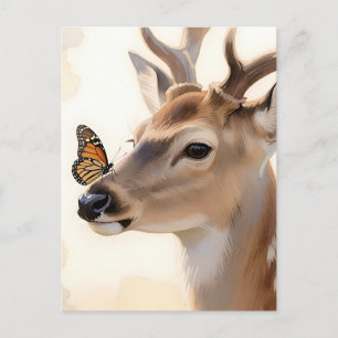 Deer Butterfly Watercolor Postcard