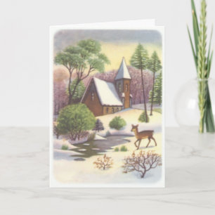 Deer By The Lake Snow Scene Custom Greetings Card