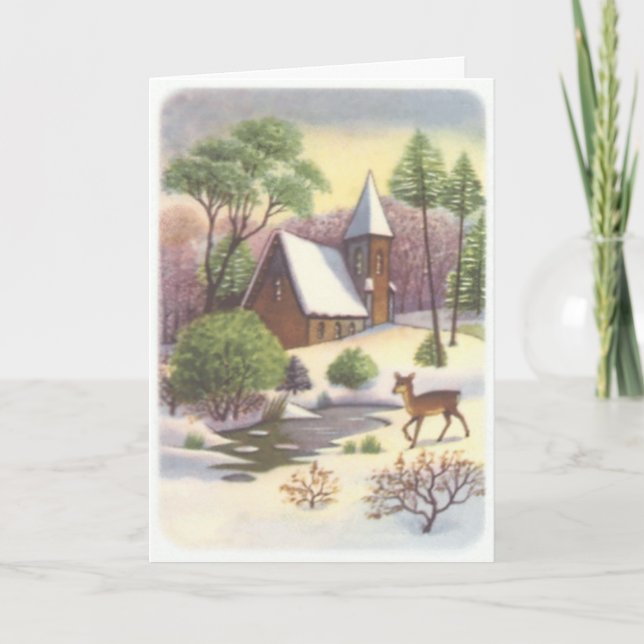Deer By The Lake Snow Scene Custom Greetings Card (Front)