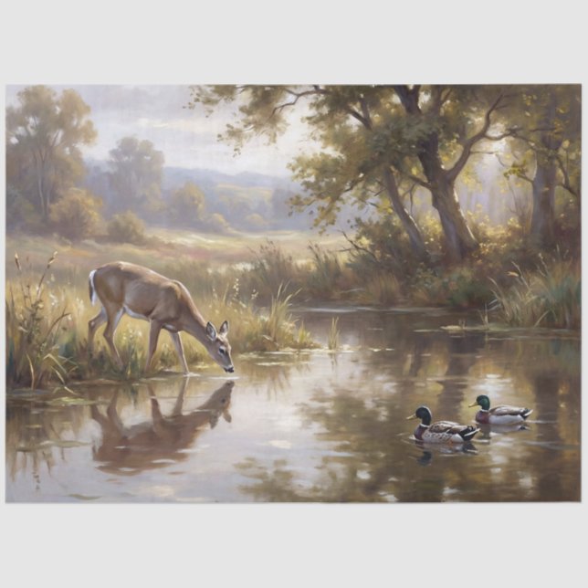 Deer by the Pond Decoupage Tissue Paper (Front)