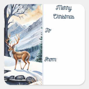 Deer by the Snowy Lake Christmas Gift tag