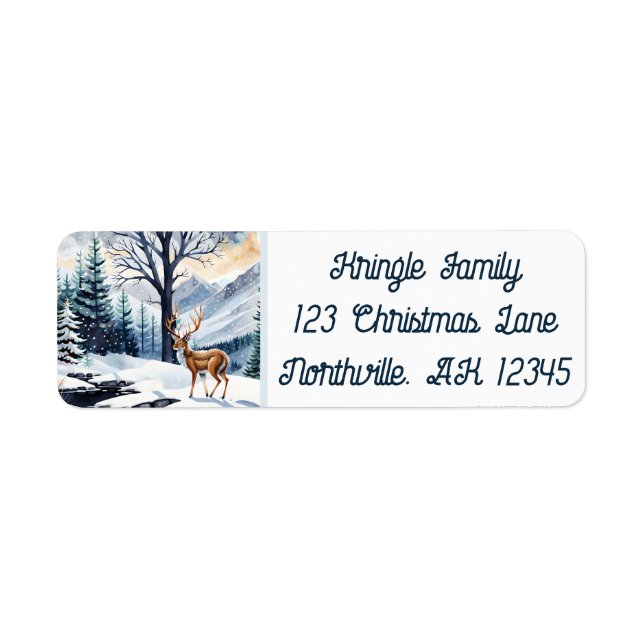 Deer by the Snowy Lake Christmas Return Address Label (Front)