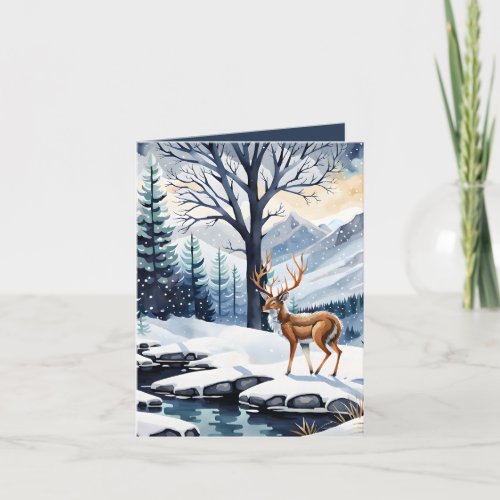Deer by the Snowy Lake Folded Photo Christmas Card