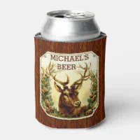 Engraved Buck Wooden Beer Can Cooler