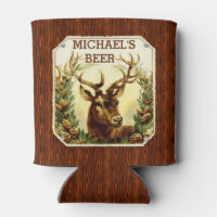 Engraved Buck Wooden Beer Can Cooler