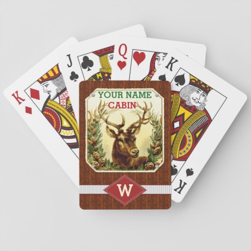 Deer Cabin Personalized Monogram with Wood Grain Playing Cards