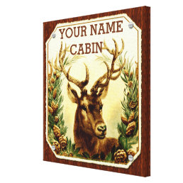 Deer Cabin Personalized with Wood Grain Canvas Print