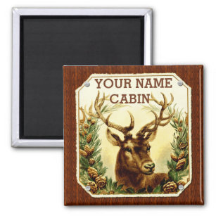 Deer Cabin Personalized with Wood Grain Magnet