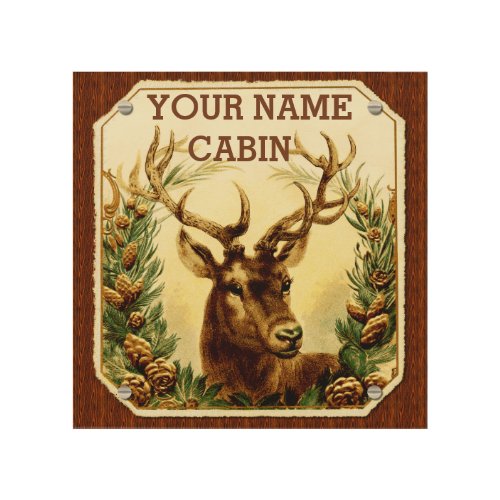 Deer Cabin Personalized with Wood Grain Wood Wall Decor