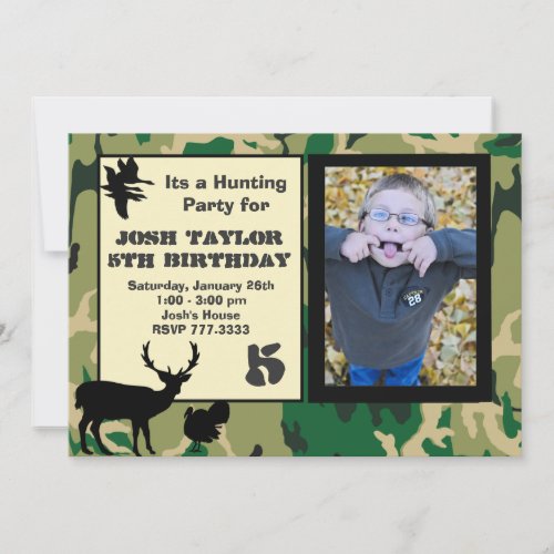Deer Camo Hunting Birthday Invitation