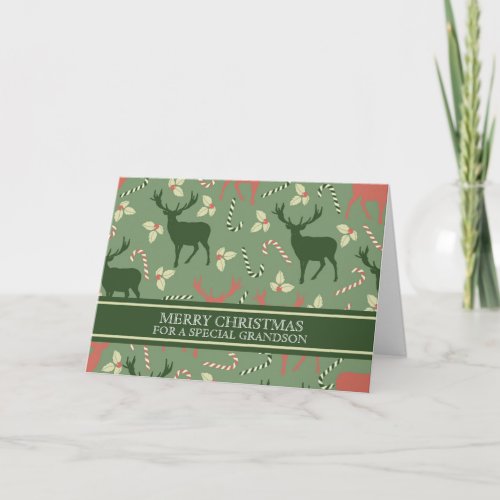 Deer Candy Cane Grandson Merry Christmas Card