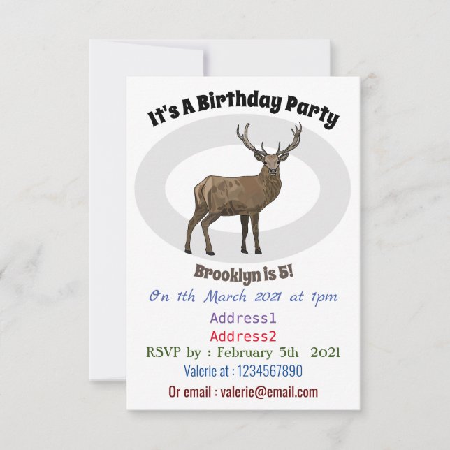 Deer cartoon illustration invitation (Front)