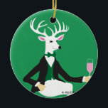 Deer Cheer Ceramic Ornament<br><div class="desc">A delightful wine ornament featuring a very cool deer. with bubbly! This is a great hostess gift, stocking stuffer or a wonderful ornament to put around the neck of a bottle of wine you are gifting. The message on the back can be changed to whatever you like and you can...</div>