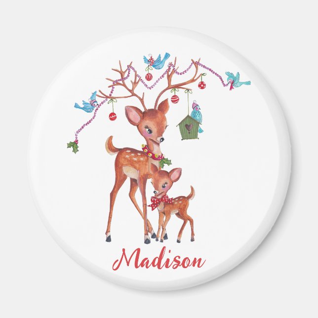 Deer Christmas Birds | Christmas Stocking Magnet (Front)