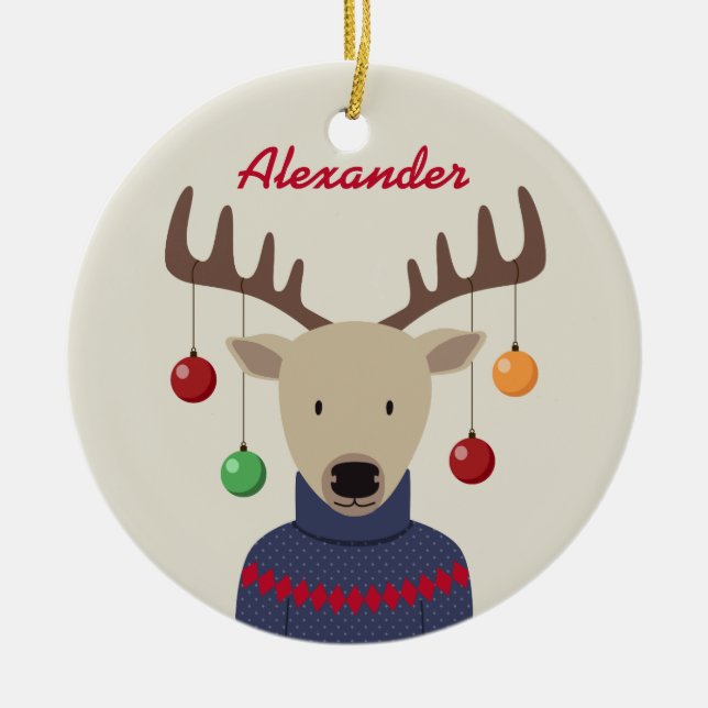 Deer Christmas Ceramic Ornament (Front)