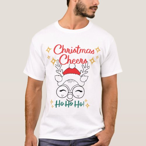 DEER CHRISTMAS CHEERS HO HO HO T_Shirt