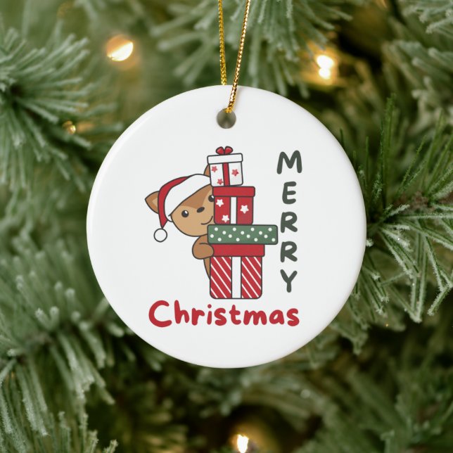 Deer Christmas Gift Winter Animals Deer Ceramic Ornament (Tree)