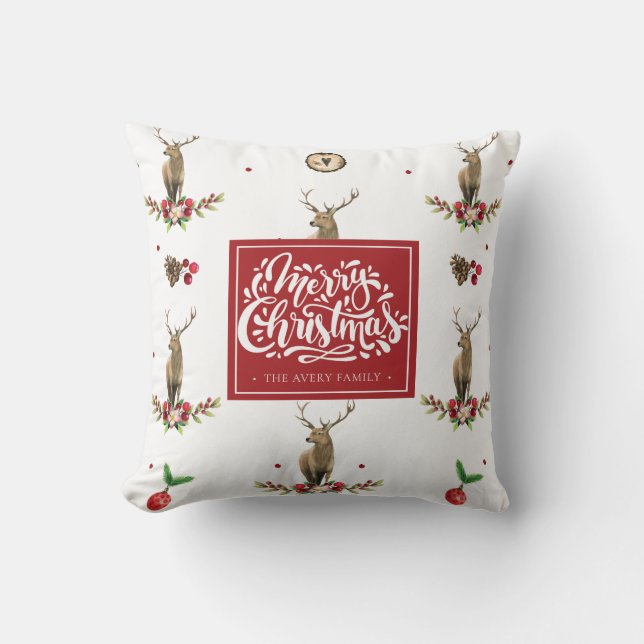 Deer Christmas idyll Personalized Throw Pillow (Front)