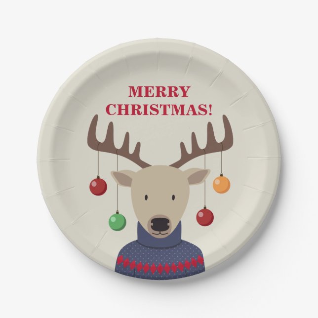 Deer Christmas Paper Plates (Front)