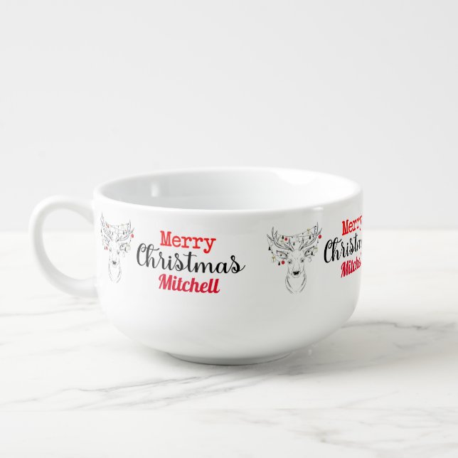 Deer Christmas Personalized Bowl with handle (Right)