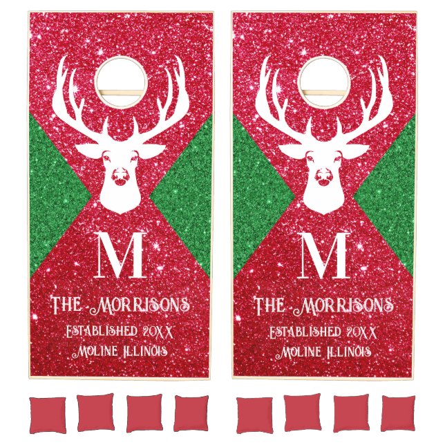 Deer Christmas Rustic Family Monogram  Cornhole Set (Set)
