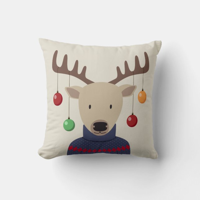 Deer Christmas Throw Pillow (Front)