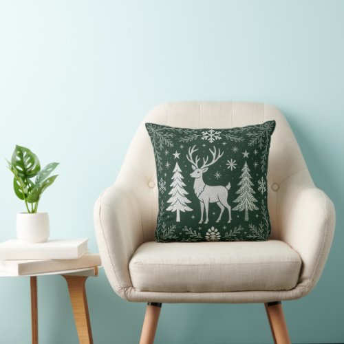 Deer Christmas Throw Pillow