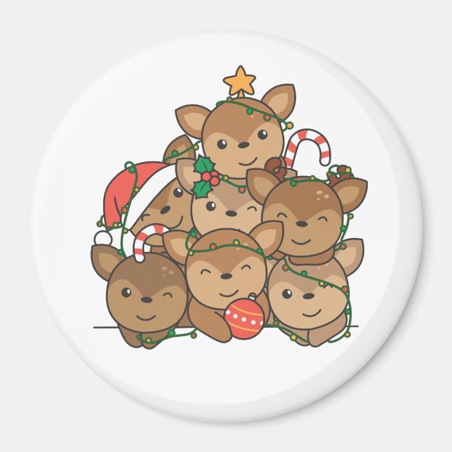 Deer Christmas Tree Funny Animal Christmas Magnet (Front)