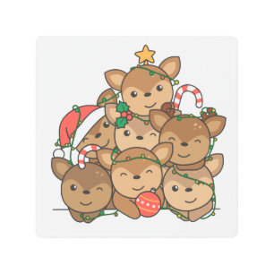 Deer Christmas Tree Funny Animal Christmas Metal P Print