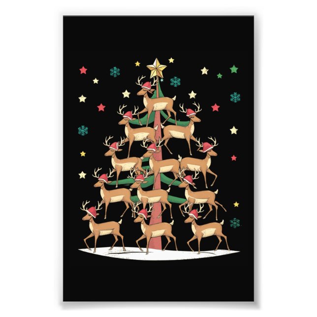 Deer Christmas Tree Funny Holiday Cute Reindeer  Photo Print (Front)