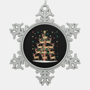 Deer Christmas Tree Funny Holiday Cute Reindeer  Snowflake Pewter Christmas Ornament