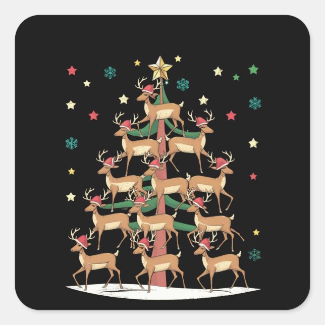 Deer Christmas Tree Funny Holiday Cute Reindeer  Square Sticker (Front)