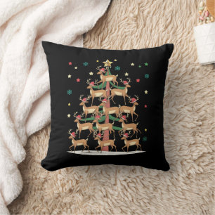 Deer Christmas Tree Funny Holiday Cute Reindeer Throw Pillow