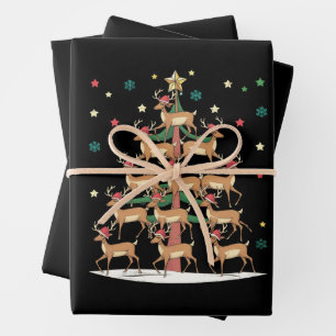 Deer Christmas Tree Funny Holiday Cute Reindeer  Wrapping Paper Sheets