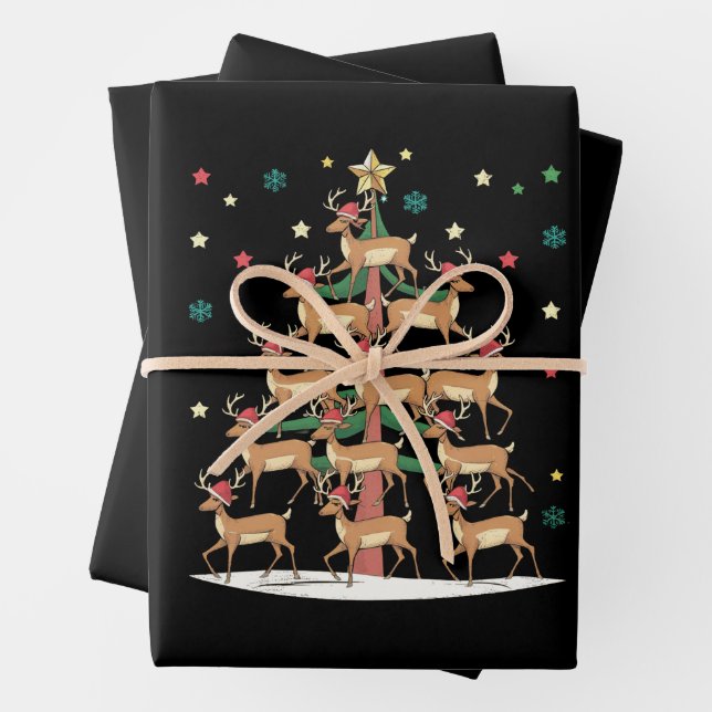 Deer Christmas Tree Funny Holiday Cute Reindeer  Wrapping Paper Sheets (In situ)