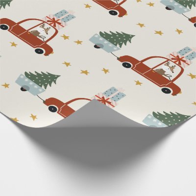Deer Christmas Tree Illustration Wrapping Paper