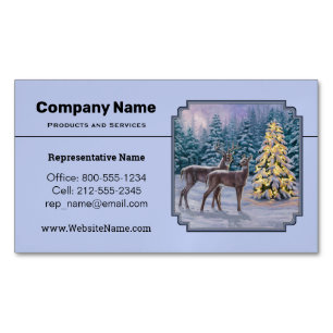 Deer & Christmas Tree Winter Blue Business Card Magnet