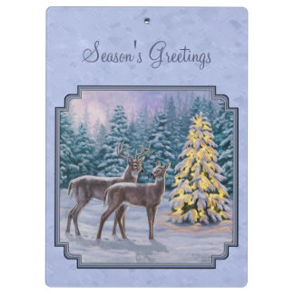 Deer & Christmas Tree Winter Blue Clipboard