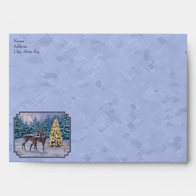 Deer & Christmas Tree Winter Blue Envelope (Front)
