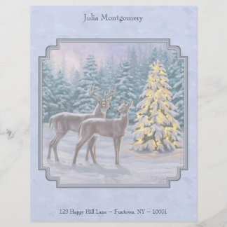 Deer & Christmas Tree Winter Blue Letterhead