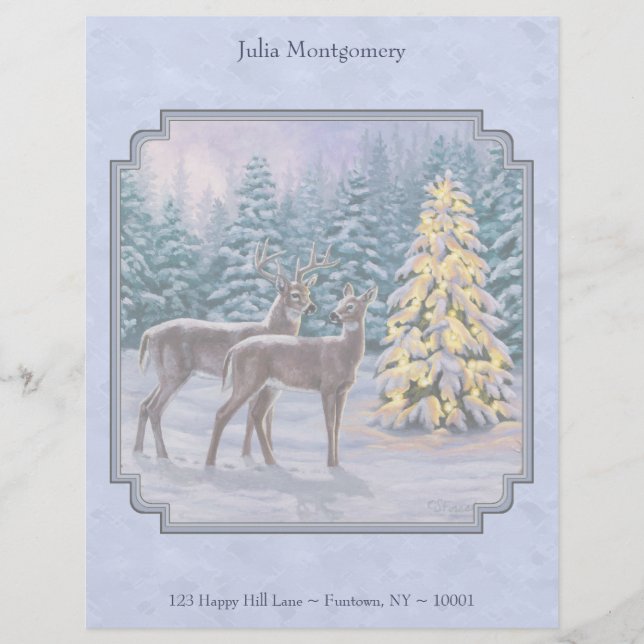 Deer & Christmas Tree Winter Blue Letterhead (Front)