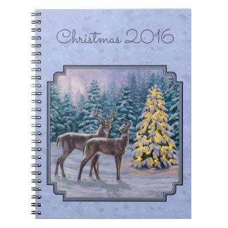 Deer & Christmas Tree Winter Blue Notebook