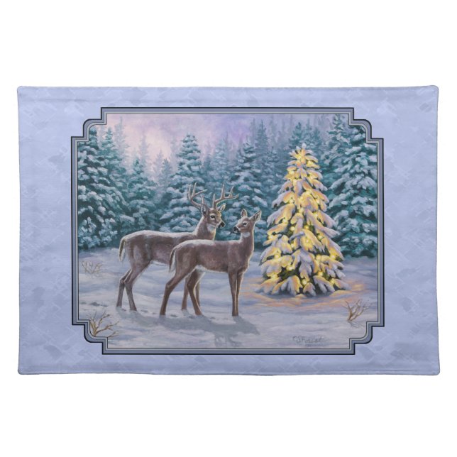 Deer & Christmas Tree Winter Blue Placemat (Front)