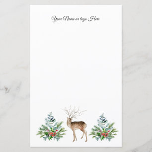 Deer & Christmas Trees Personalized Stationery