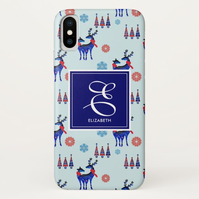 Deer, Christmas Trees, & Snowflakes with Monogram Case-Mate iPhone Case (Back)