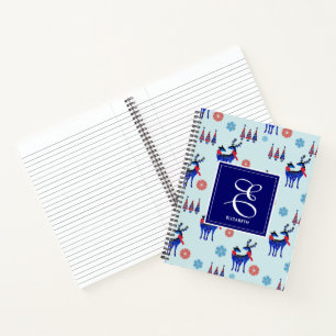 Deer, Christmas Trees, & Snowflakes with Monogram Notebook